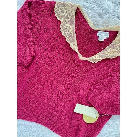 NWT Rare Vintage 80’s Jennifer Reed SZ L Hand Knitted Chunky Mauve Lace … - Picture 6 of 11